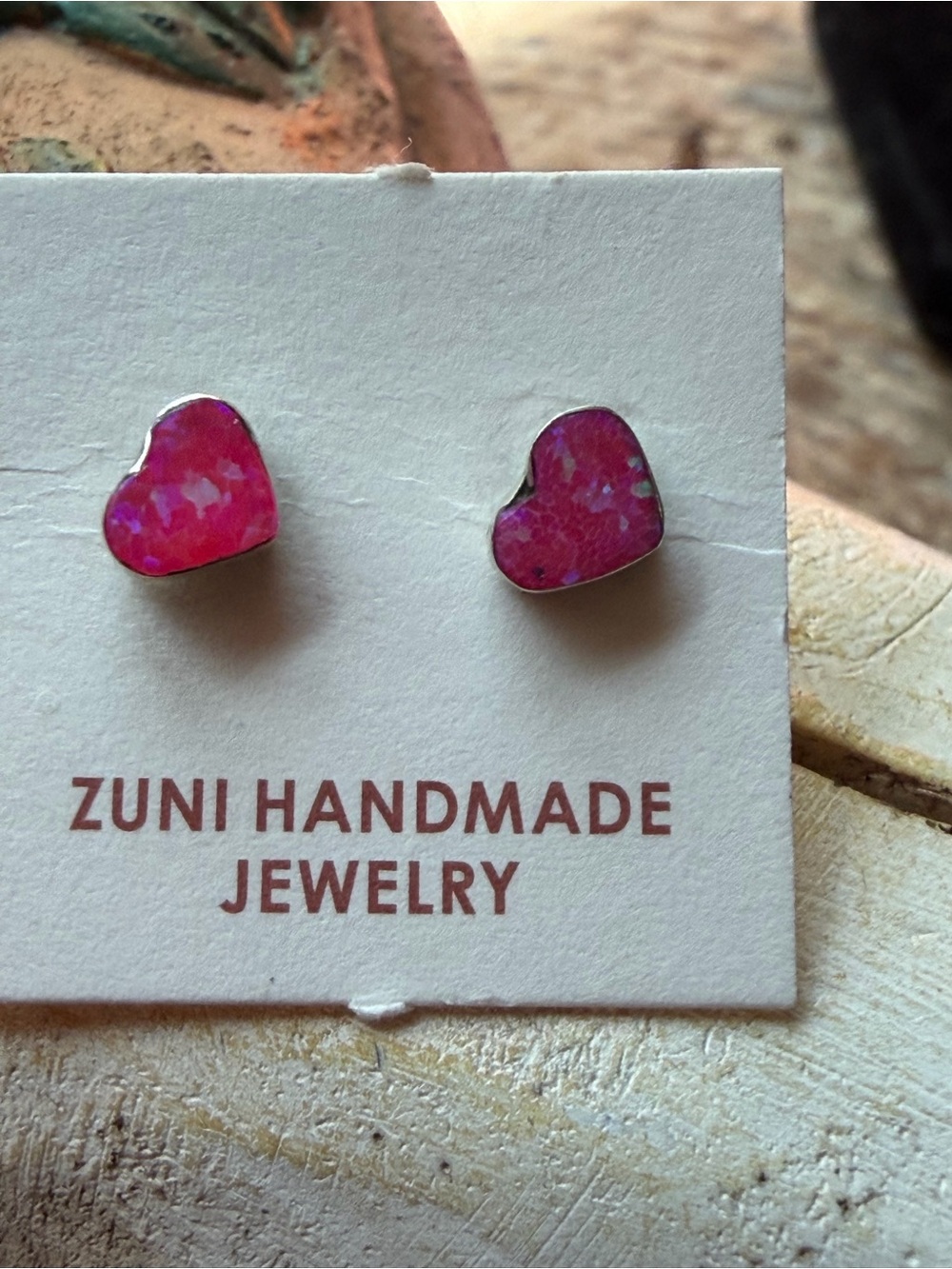 Zuni Pink Heart Stud Earrings Sterling Silver